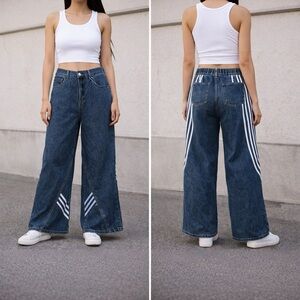 Wide Leg Stripe Sporty Athleisure Jeans